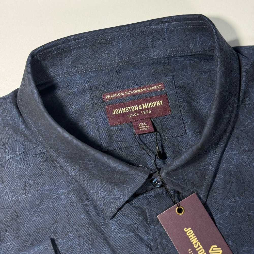 Johnston & Murphy Mens XXL Navy Blue Airplane Print Premium Cotton Button Shirt - Picture 5 of 9